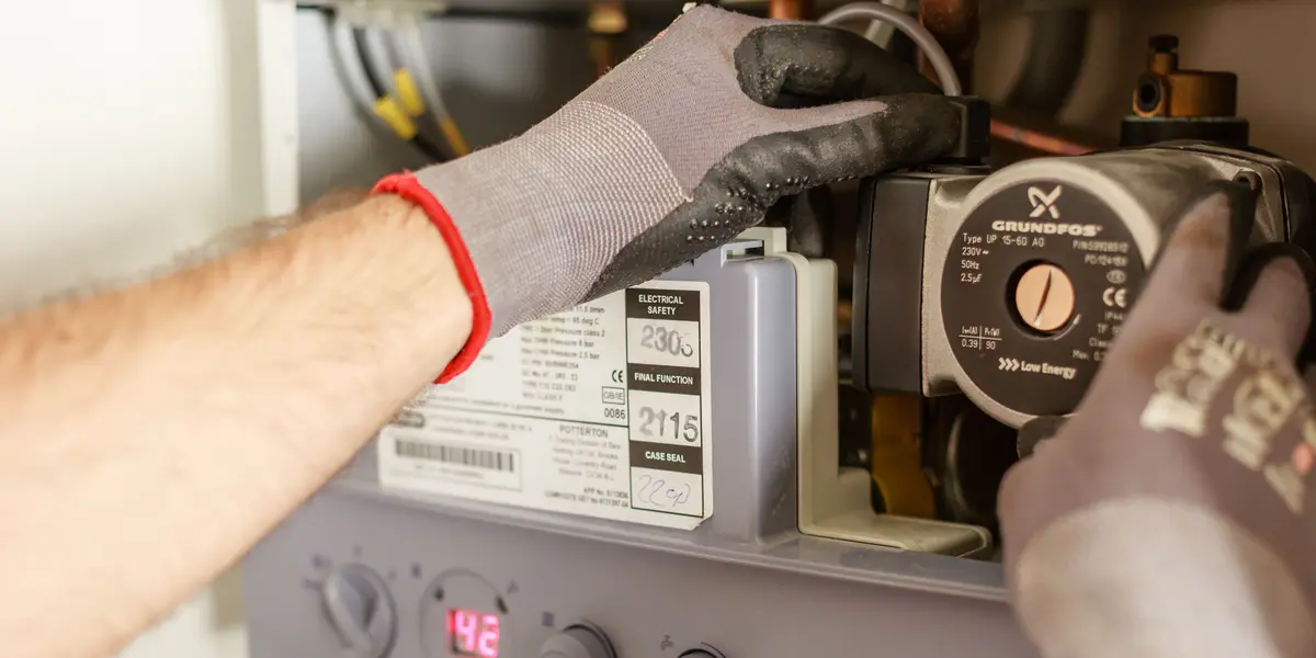 Technicien réglant le circulateur d'une installation de chauffage central